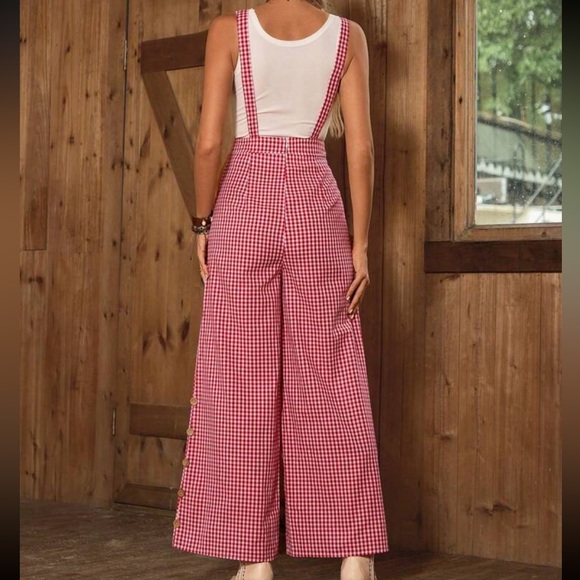 Classic Boho Gingham Knot Strap Pocket Overall Jumpsuit - Picture 2 of 5